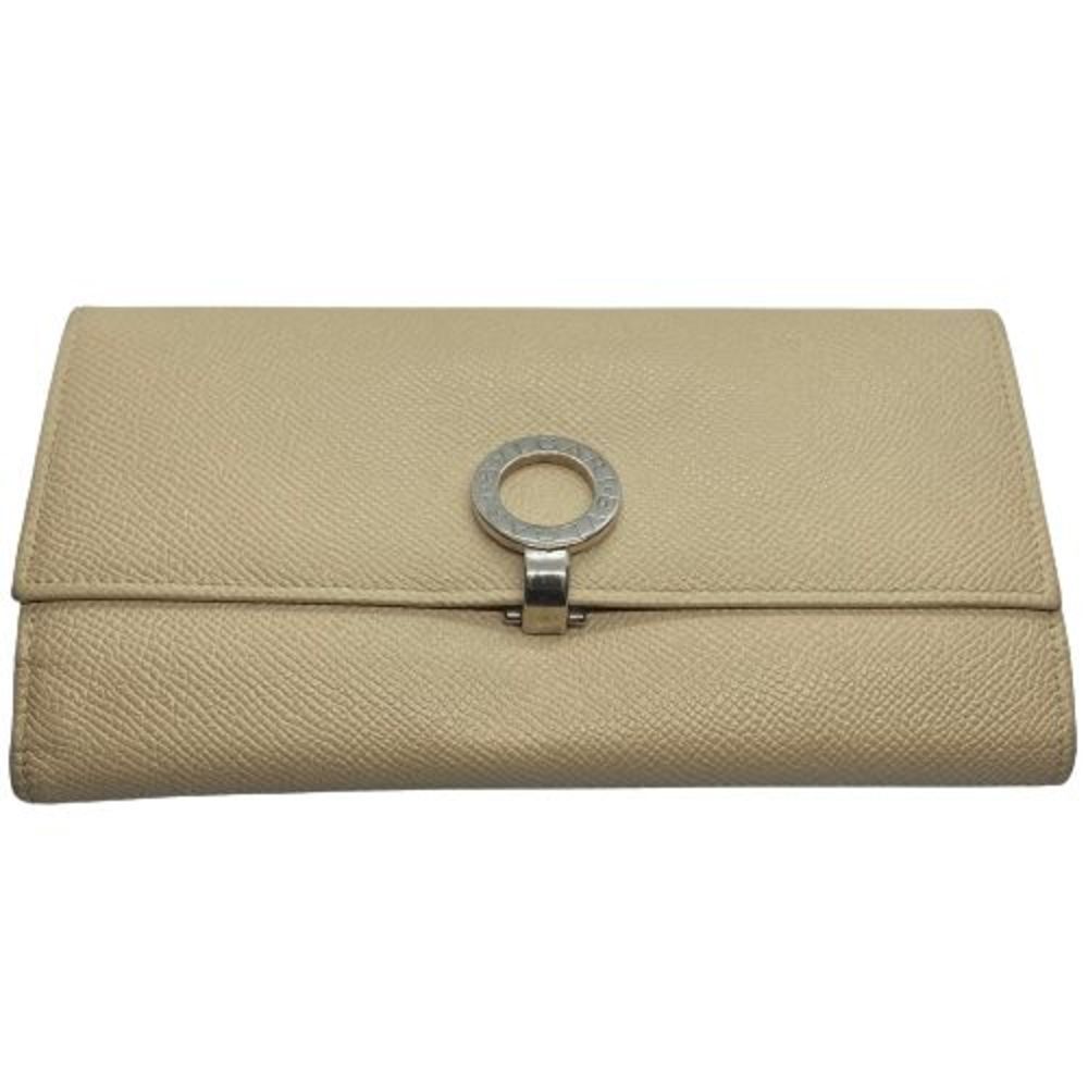 Authentic Bvlgari Beige / Light Tan Textured Leather Long Wallet